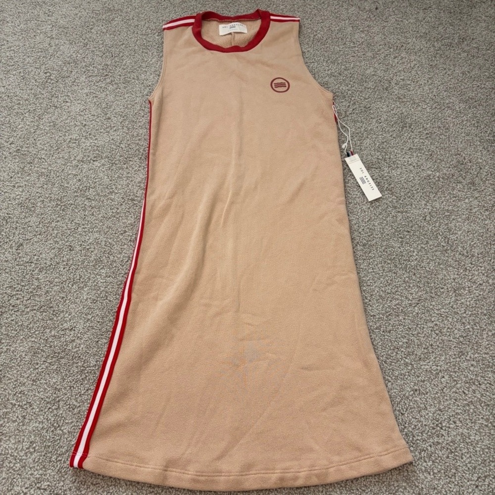 Sol Angeles Tank Dress NWT Womens XS Tan Side Stripe Athleisure Sporty Beach